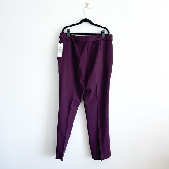 Calvin Klein Trousers Purple Belted Unlined Pants Women's 8 NWT - Picture 3 of 11
